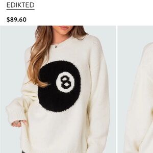 Edikted Cream Sweater with Black 8-Ball Motif